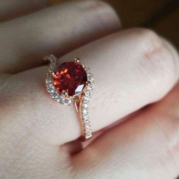 New 18K Gold Plated Round Cut Ruby Diamond Ring for Women - Picture 8 of 10